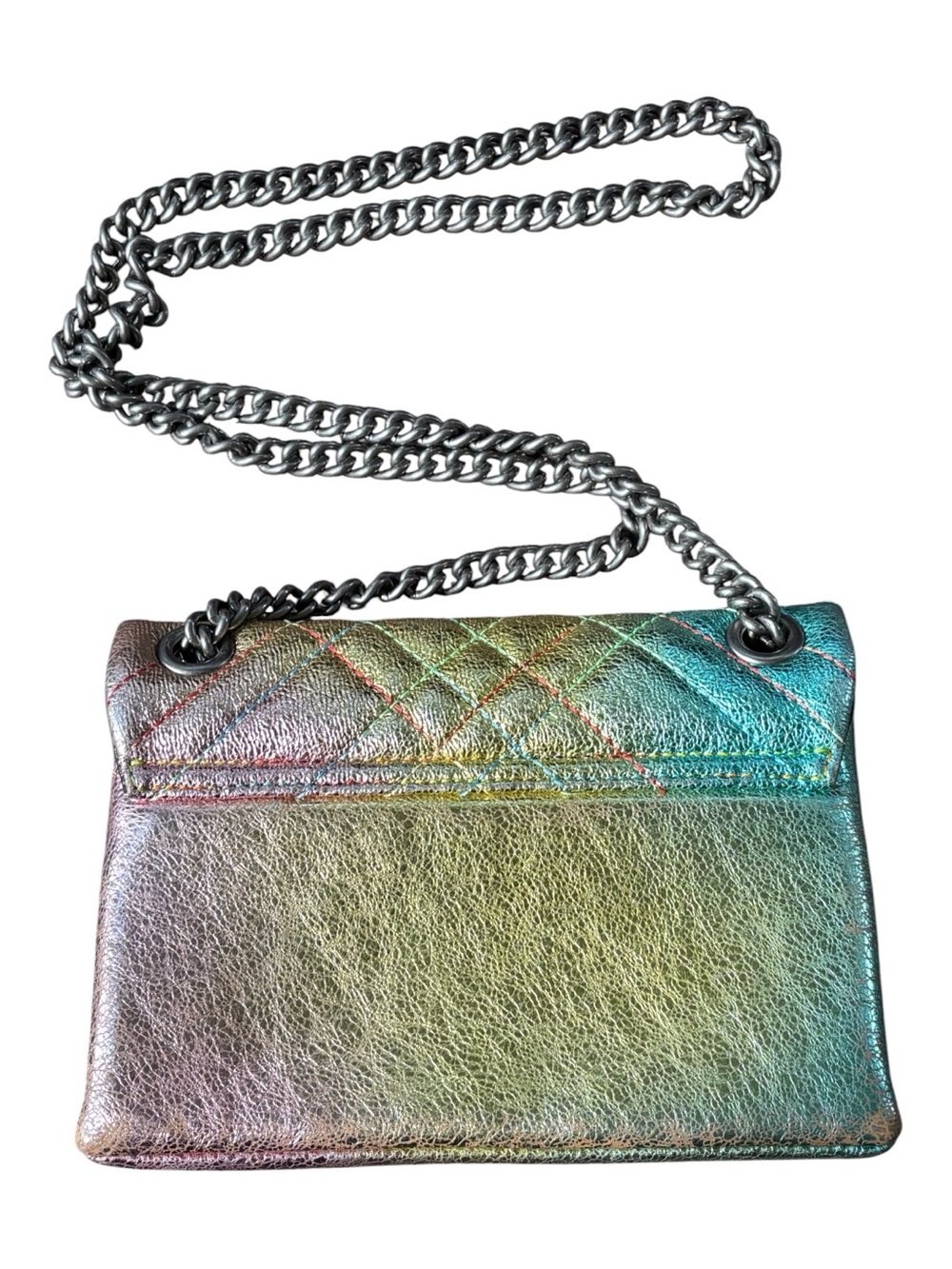 Kurt Geiger London Brixton Lock Flap Shoulder Bag Rainbow Metallic Ombré Y2K - Picture 2 of 15